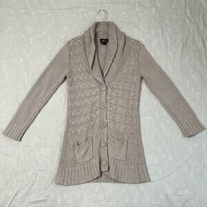 It's Our Time Beige Cable Knit Shawl Collar Cardigan Sweater Women's M
